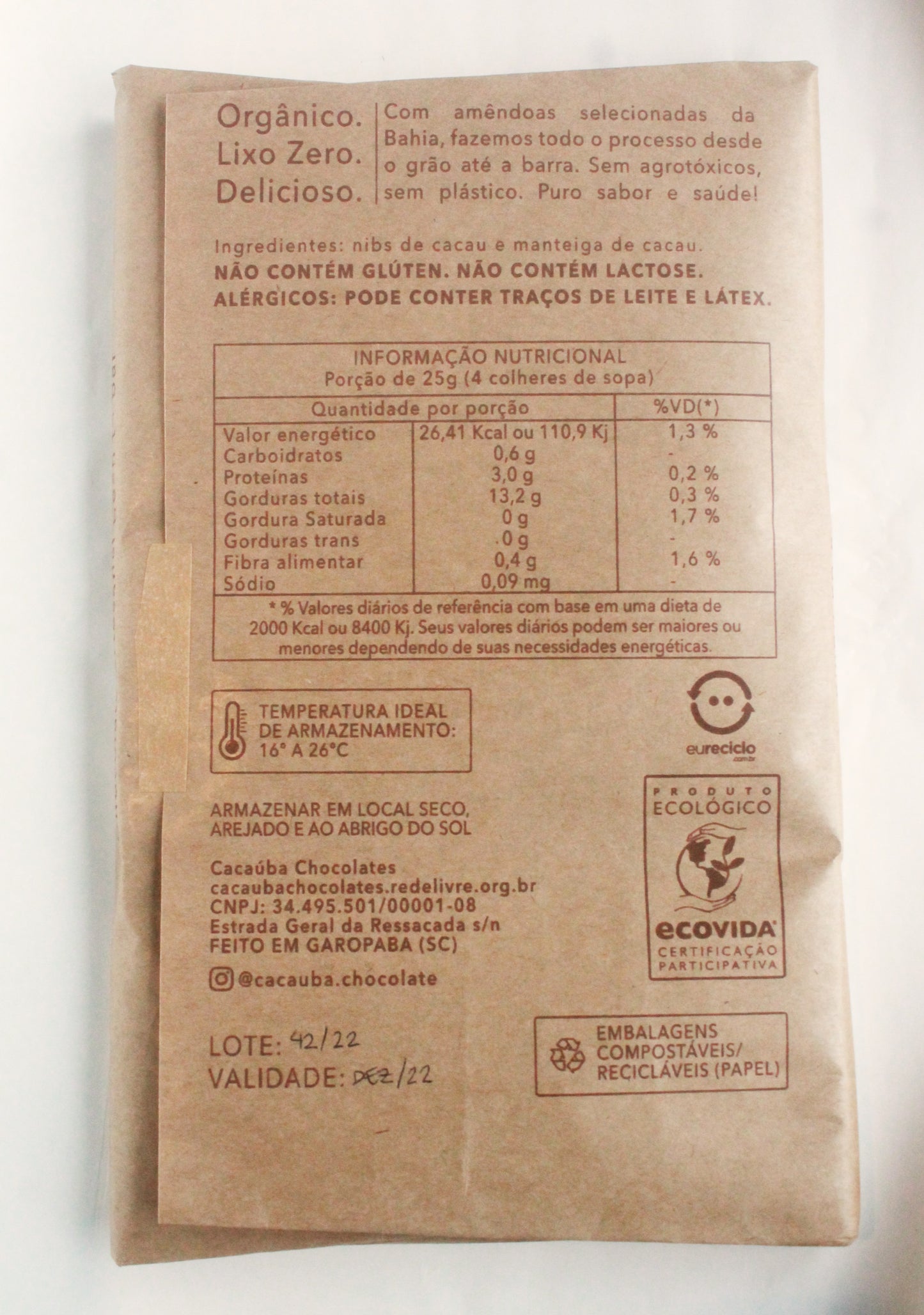Barra 100% cacau - Cacau Cerimonial 500g